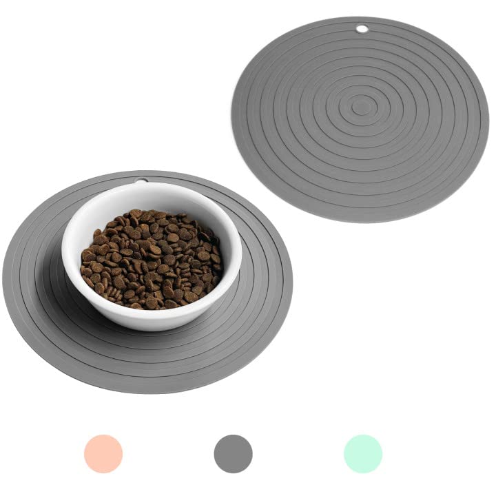 Ptlom Pet Food Mat for Dog and Cat Placemat 2 Pcs, Mat for Prevent Food and Water Overflow, Suitable for Medium and Small Pet,Silicone, 9.5"* 9.5" 9.5"x9.5" Grey - BeesActive Australia