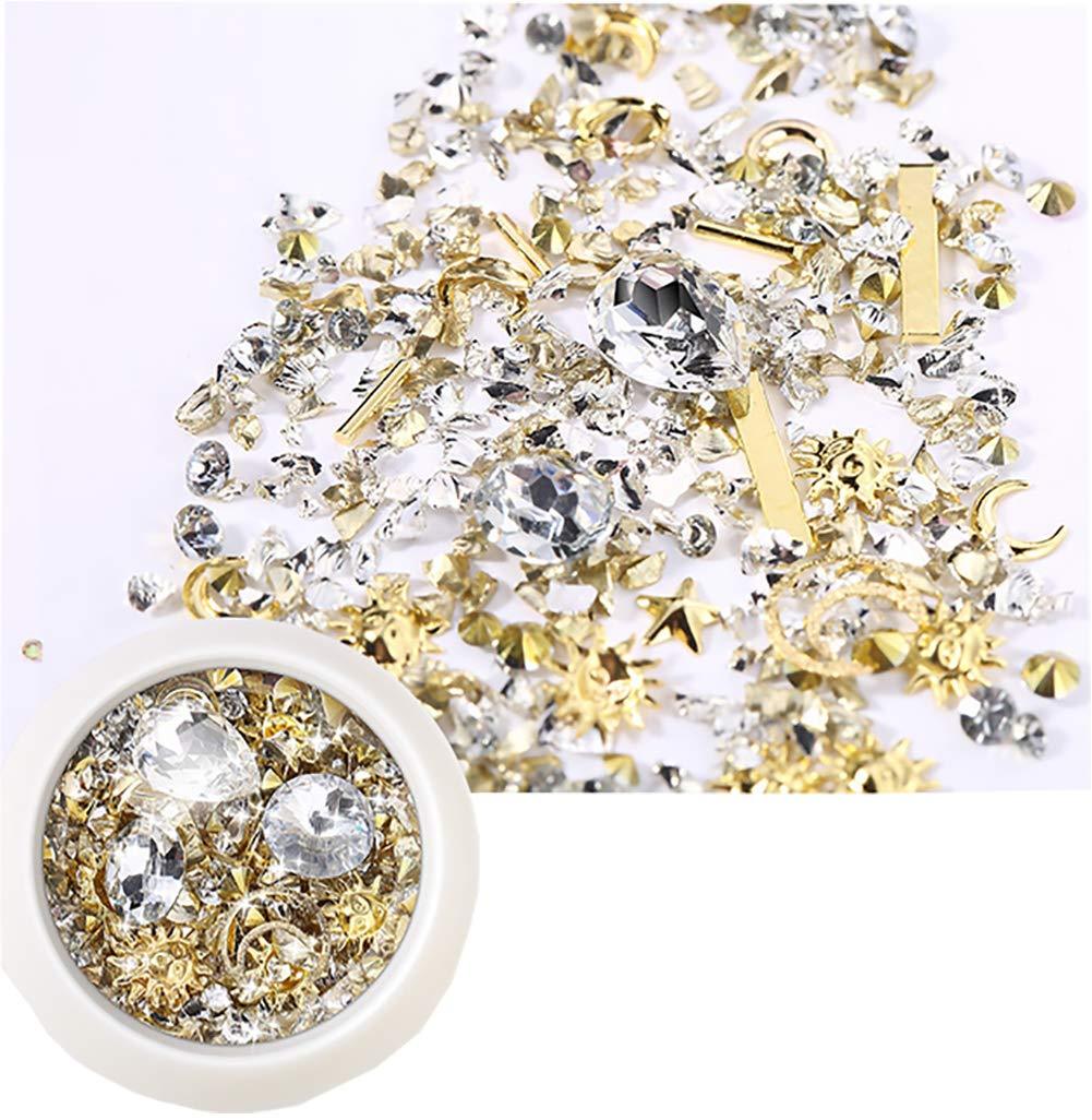 BesYouSel 1 Jar Mixing Nail Art Diamonds Gold Metal Nail Art Jewelry Nail 3D Luxury Clear Diamond DIY Crafts Gemstones with Nail Art for Decals Manicure Nail Art Accessories - BeesActive Australia