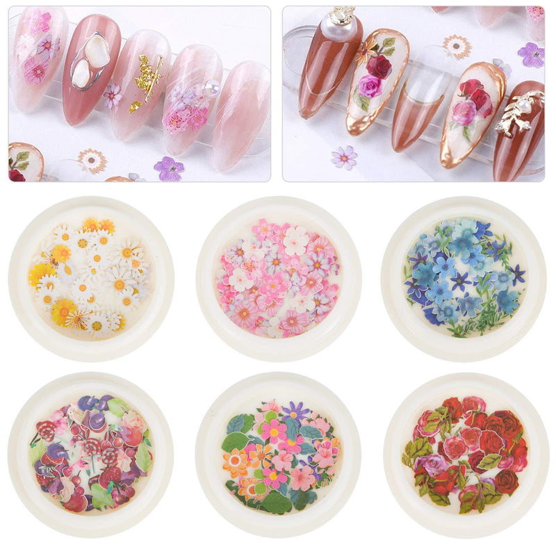 6 Boxes 300pcs 3D Flower Nail Art Wood Pulp Chip Tips- Acrylic Holographic Flower Nail Sequin Decors in 6 Styles Slice Nail Flakes Nails Art Accessories for Nail Art Design DIY Resin Crafting Suppiles - BeesActive Australia