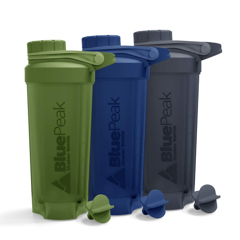 BluePeak Protein Shaker Bottle 28-Ounce, 3-Pack with Twist Cap. BPA Free, Shaker Balls Included (Green-Blue-Gray) Green-Blue-Gray - BeesActive Australia