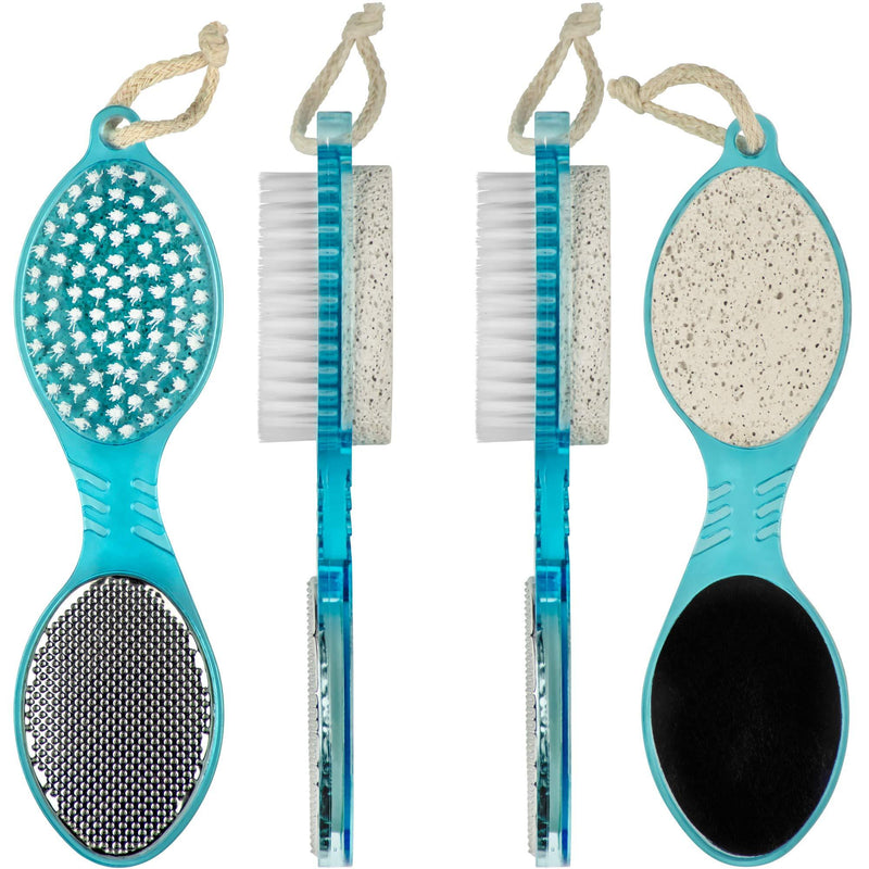 DecorRack (4 in 1) Pedicure Paddle Kit Tool with Pumice Stone for Feet, Foot Hand Toe Nail Cleaning Brush, Metal File and Emery Board, Manicure Foot Rasp Callus Corn Remover Pedi Set, Blue (2 Pack) - BeesActive Australia