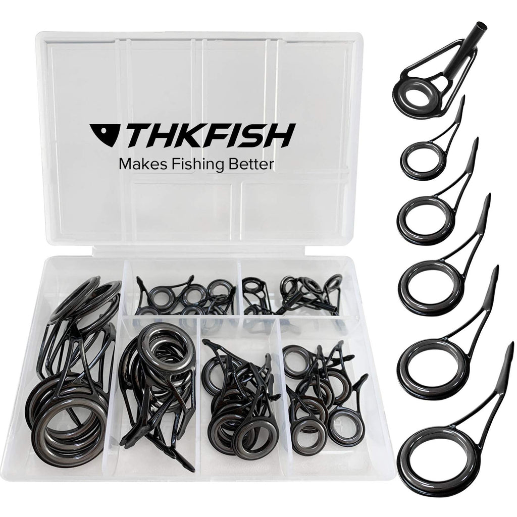 THKFISH Rod Repair Kit Rod Tip Repair Kit Ceramics Tips Stainless Steel Carbon Spinning Rod Guides Fishing Rod Repair Kit 35pcs / 75pcs / 40pcs A-Black- Frame 35pcs - BeesActive Australia
