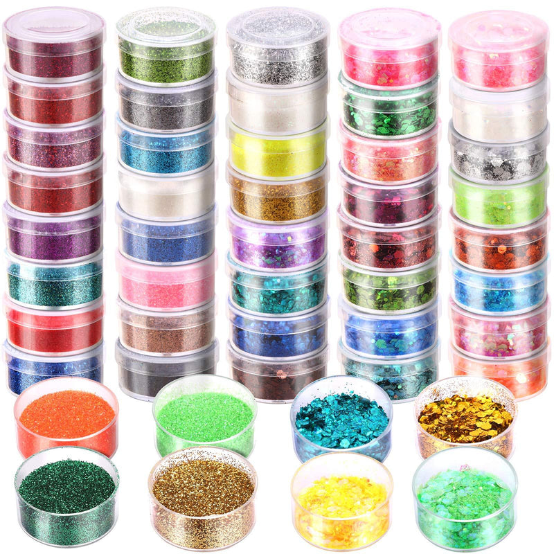 Chunky Glitter & Fine Glitter Set, YGDZ 48 Colors Nail Festival Chunky Glitter Sequins Body Face Hair Makeup Eyeshadow Glitter, Crafts Fine Glitter for Resin, 5g Each Box - BeesActive Australia