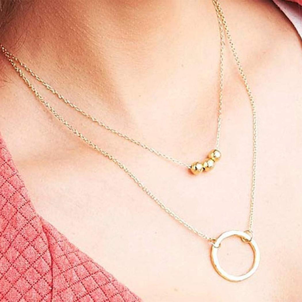 TseanYi Circle Pendant Necklace Chain Gold Layered Boho Bead Choker Necklace Karma Charm Necklaces (Gold) - BeesActive Australia