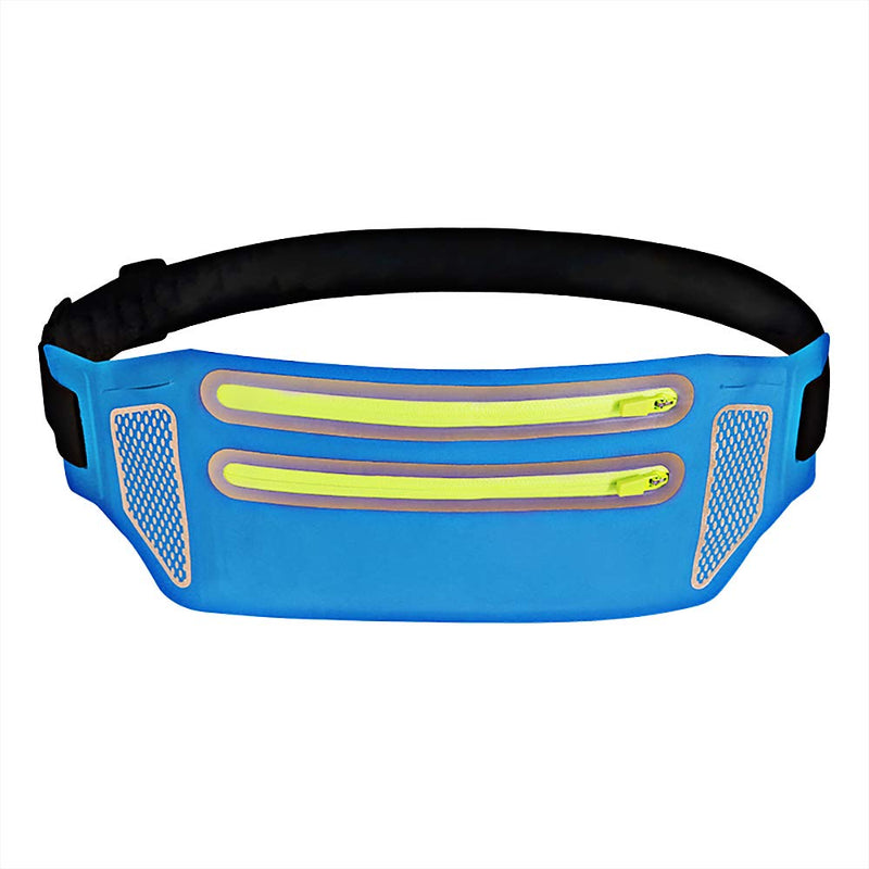 BlueDorado Slim Soft Water-Resistant Fanny Pack for Running Waist Pack with 2-Zipper Pockets - Adjustable Running Pouch & Bounce Free for Man Women Blue - BeesActive Australia