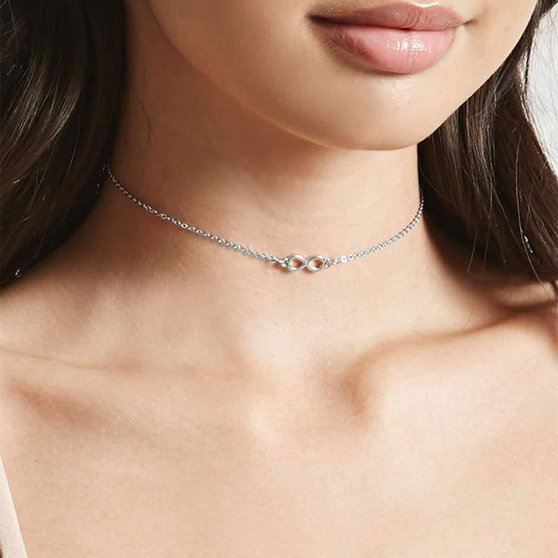 TseanYi Infinite Choker Necklace Silver 8 Shape Pendant Chain Necklace Short Clavicle Necklace Chain Jewelry for Women and Girls (Silver) - BeesActive Australia