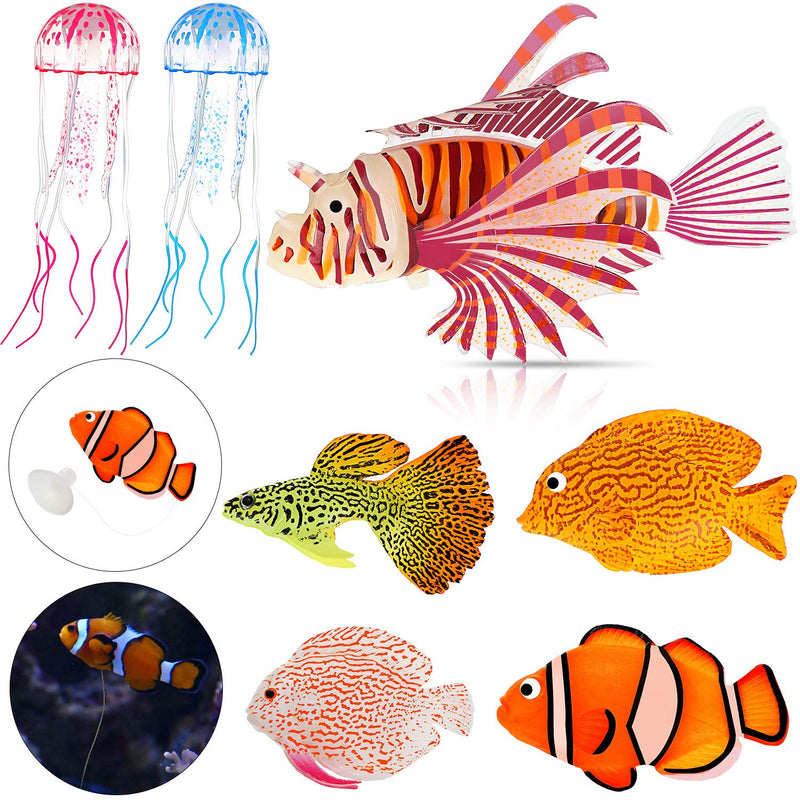 Weewooday 7 Pieces Artificial Glowing Fish 5 Styles Colorful Fake Fish Glowing Effect Aquarium Decor Floating Ornament Simulation Jellyfish for Fish Tank Decoration - BeesActive Australia