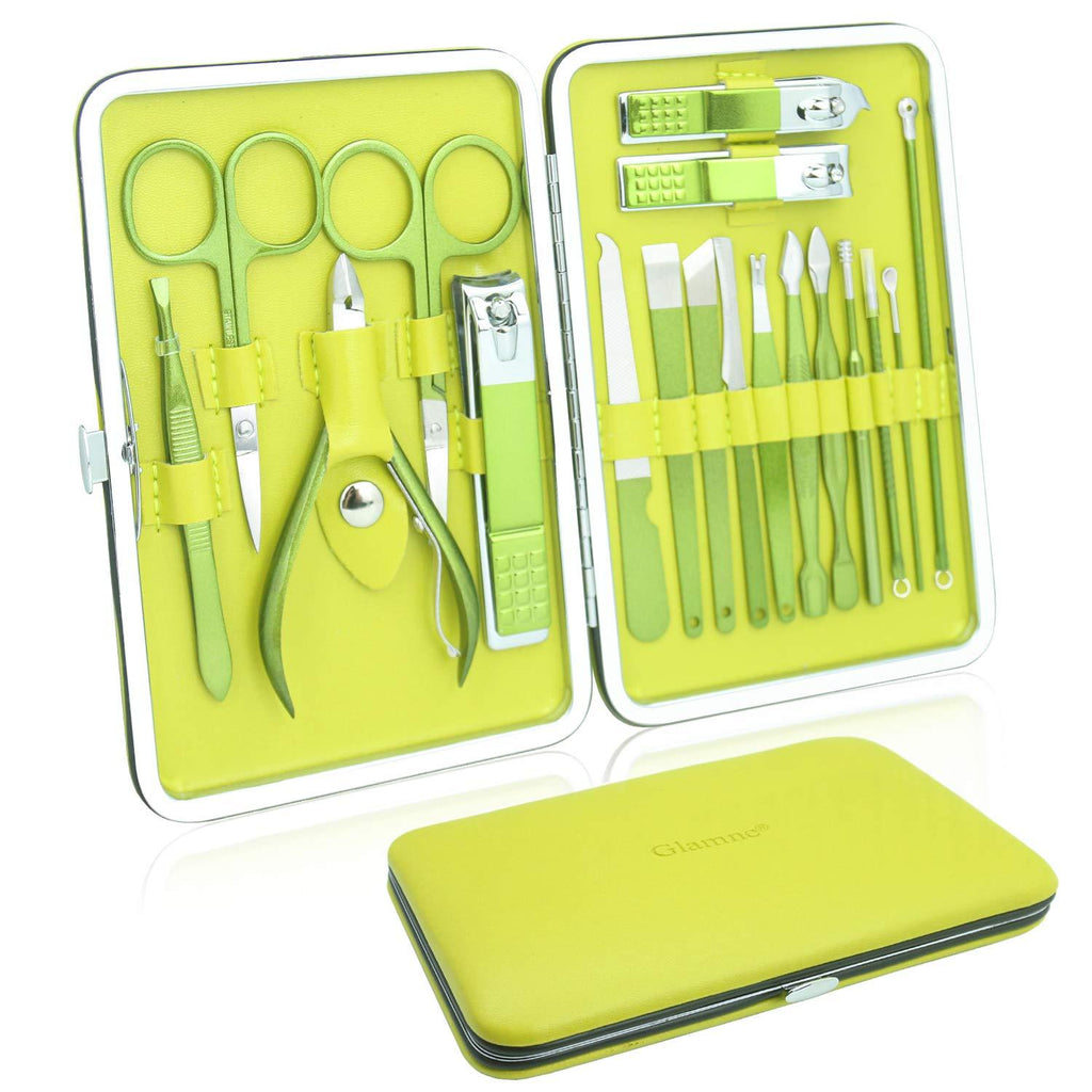 Glamne Manicure Pedicure Set Professional Nail Care Grooming Kitwith Travel Case 18pcs (Shining Green) Shining Green - BeesActive Australia