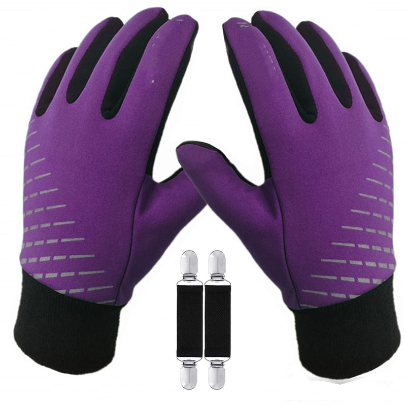 kids Gloves Winter Fleece Boys Girls Cycling Cold Weather Warm Touchscreen Light Weight Purple Large - BeesActive Australia