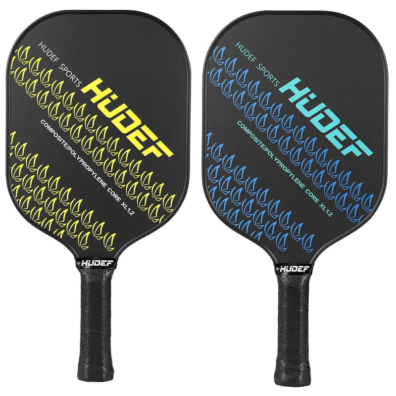 HUDEF XL1.2 Yellow+Blue Pickleball Paddle Lightweight Composite Fiber Wide Face Pickleball Paddle Racquet,Honeycomb Core Cushion Comfort Grip - BeesActive Australia
