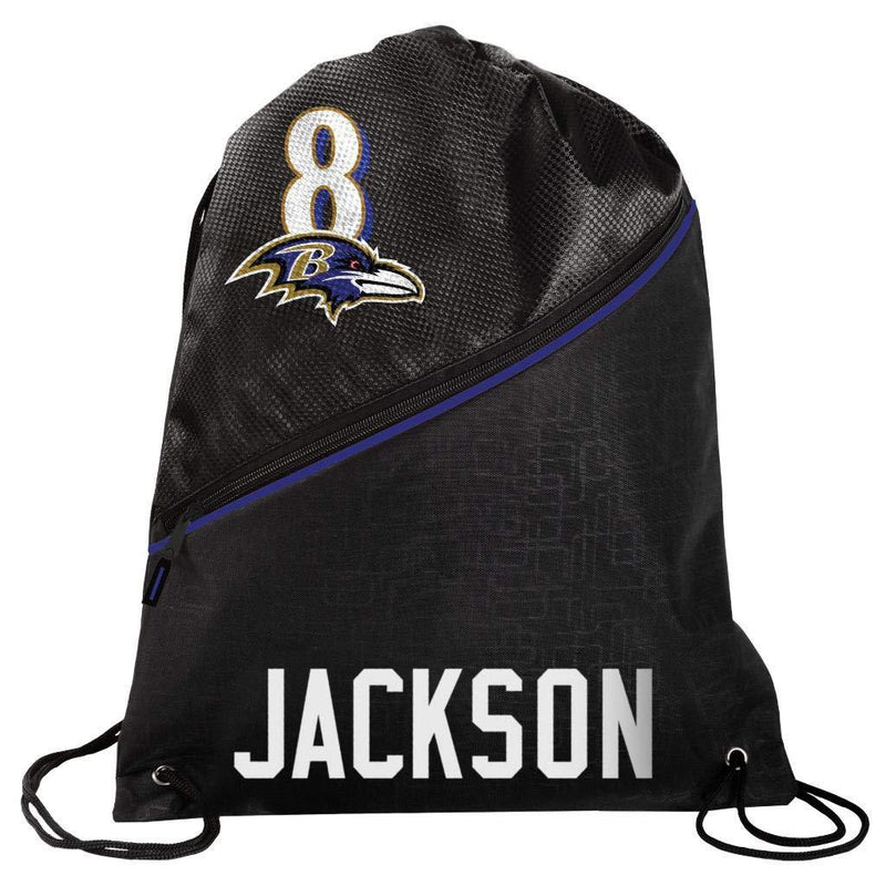 FOCO - Baltimore Ravens High End Diagonal Drawstring Backpack Gym Bag - Lamar Jackson #8 - BeesActive Australia