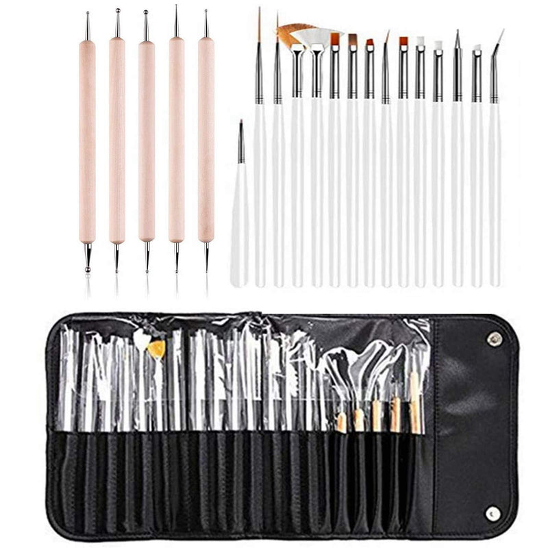 20PCS Professional Nail Art Design Painting Detailing Brushes and Dotting Pen, Nail Art Painting Tools Decoration Kit with Storage Bag 20PCS - BeesActive Australia