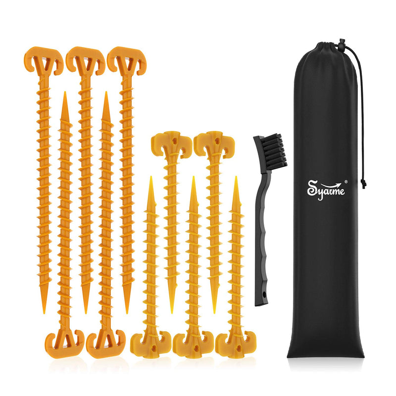 Tent Stakes Spiral Ground Anchor 11" Orange,On The Beach and Lawn for Securing Animals,Tents,Canopies and Beach Blankets Etc,Plastic Pile 10pc-Pack,Includes Brush and Bag L+S - BeesActive Australia