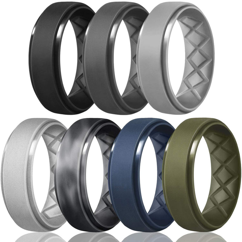 Egnaro Inner Arc Ergonomic Breathable Design, Silicone Rings Mens with Half Sizes, 7 Rings / 4 Rings / 1 Ring Rubber Wedding Bands, 8.5mm Wide-2mm Thick SETF-Black,Black Gray,Light Gray,Metallic Silver,Dark Blue,Black Gray-Black Camo,Olive Green - BeesActive Australia