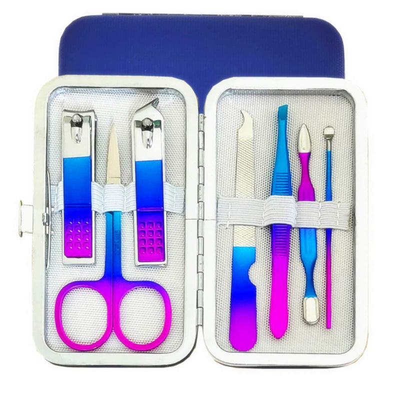 QURIPE 7pcs Manicure set, Nail Clippers Kit, Stainless Steel Manicure Kit, Nail Clipping Tools Portable Travel Grooming Kit, The Best Gift with Luxurious Case(Multicolor-7) Rainbow - BeesActive Australia
