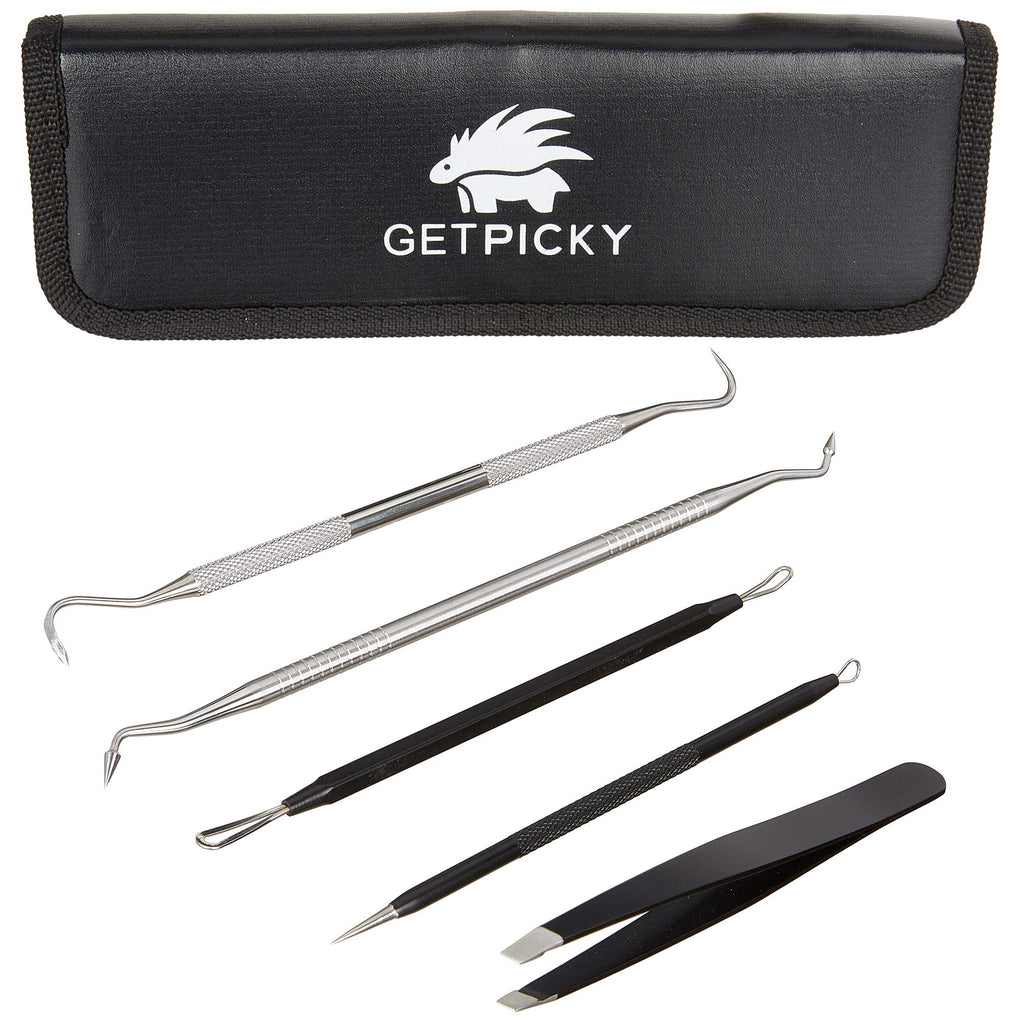 GETPICKY: All-In-One Kit - Blackhead Extractor, Plaque Remover, Slant-Tip Tweezers - Best Professional Care Kit - Acne, Oral, And Skin Treatment With Travel Case - BeesActive Australia