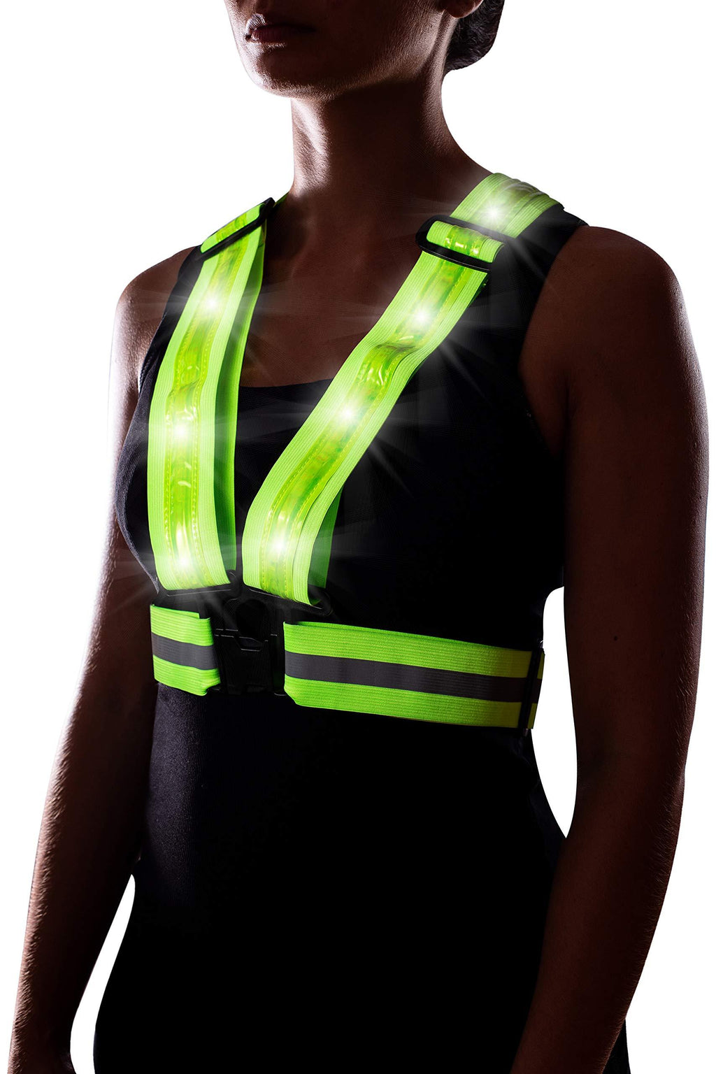 LED Reflective Vest for Running or Cycling USB Rechargeable, High Visibility Safety Vest for Construction, Running Lights for Runners, Motorcycle Vest, Adjustable Reflective Running Gear (Neon Green) - BeesActive Australia