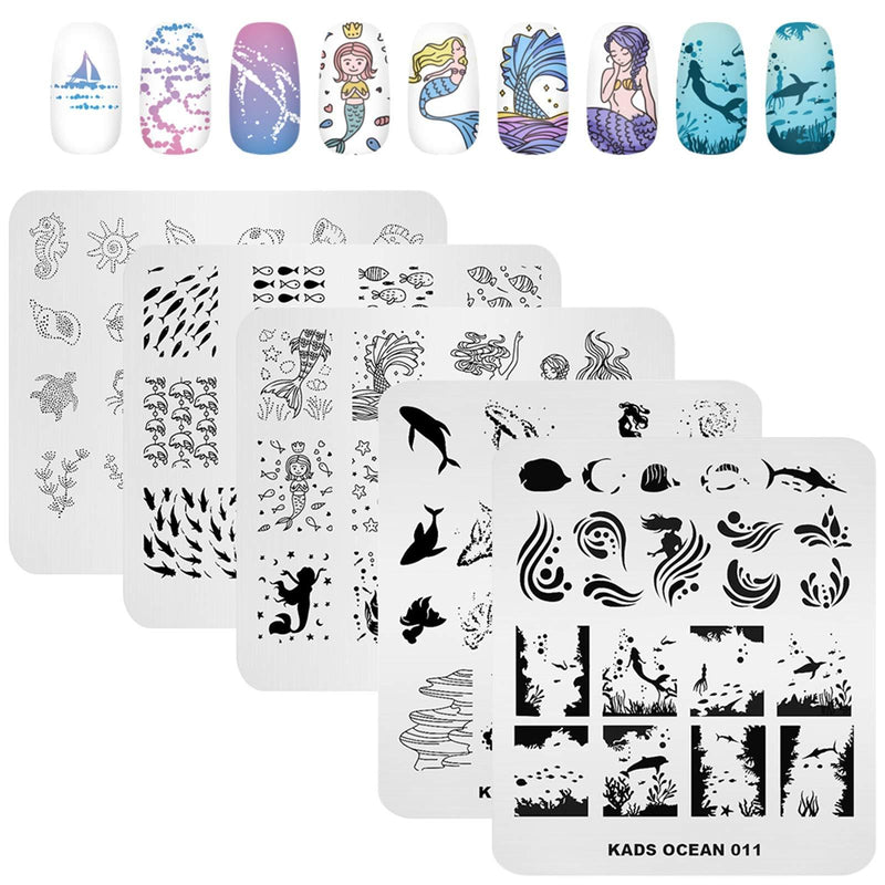 KADS 5Pcs Nail Stamp Plates set Nails Art Stamping Plate Set Nail plate Template Image Plate Ocean Series - BeesActive Australia