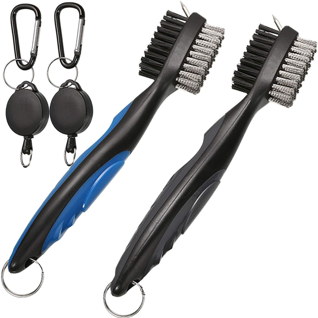 Borogo Golf Club Brush Groove Cleaner, 2-Pack Golf Club Brush and Club Groove Cleaner 2 Ft Retractable Zip-line and Aluminum Carabiner Cleaning Tools Black + Blue - BeesActive Australia