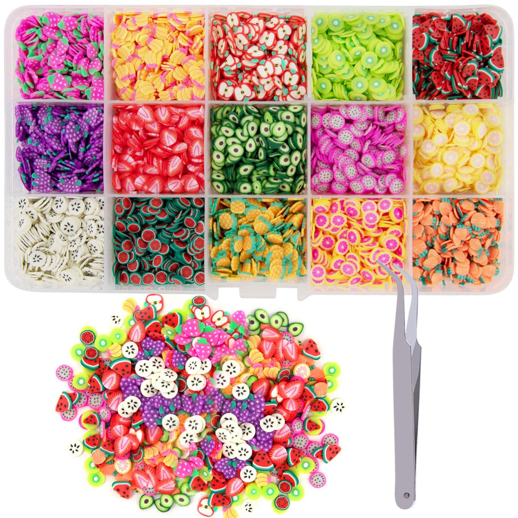 Duufin 10500 Pcs Nail Art Slices Fruits Slices Polymer Nail 3D Slice Colorful DIY Nail Art Supplies with a Tweezers for DIY Crafts, Slime Making and Cellphone Decoration - BeesActive Australia
