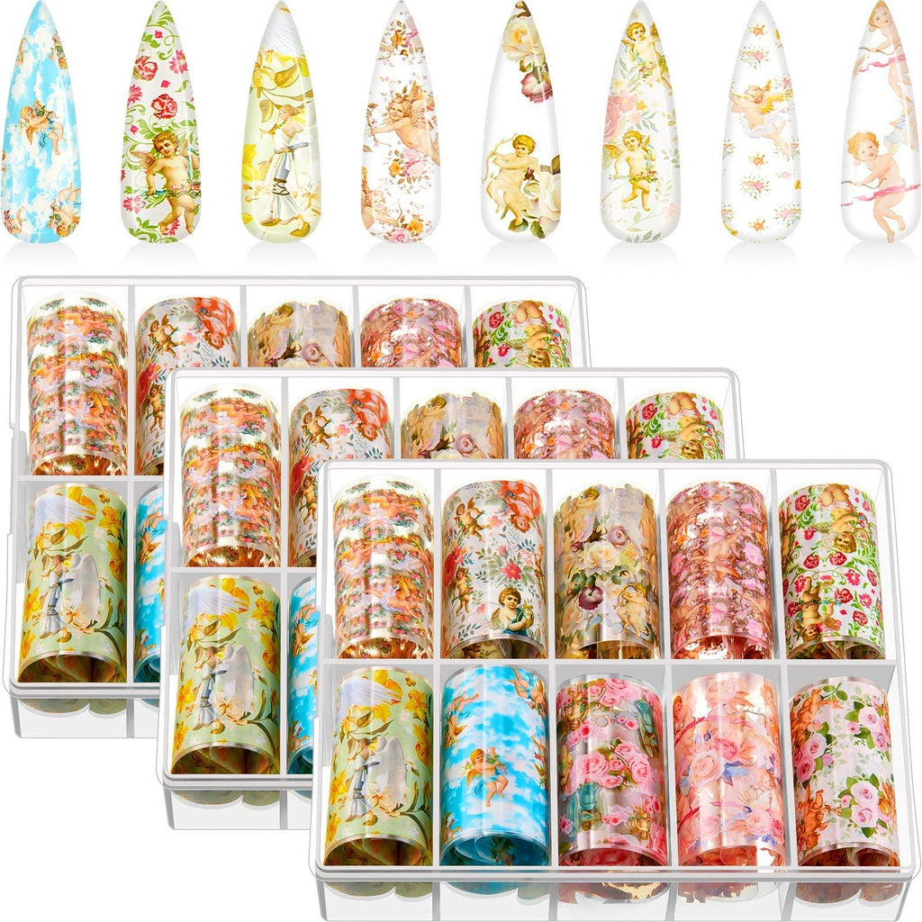 30 Rolls Nail Art Stickers Angel Pattern Nail Stickers Angel and Flower Mixed Style Nail Stickers Transfer Decal Nail Art Decorations Tips Charms Accessories for DIY Nail Decoration - BeesActive Australia