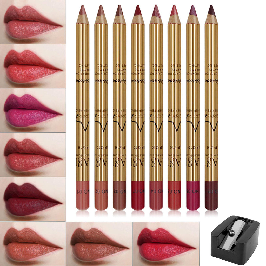 FANICEA 8 Colors Matte Lip Liner Pencil Set Natural High Pigmented Waterproof Long Lasting Non-Sticky Ultra Fine Contour Shaping Smooth Makeup Lip Liners with Pencil Sharpener - BeesActive Australia