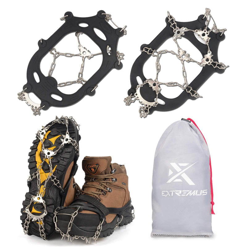 Extremus 23-Spike Ice Cleats, Crampons for Men or Women, Abrasion Resistant 201 Stainless Steel, 23 Individual Spikes On Each Foot, Flexible Silicone Frame, Tensioning Straps, Storage Bag Large (Boot Size: M 8-10/W 8.5-11) - BeesActive Australia