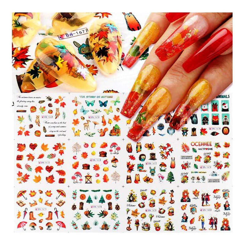 Fall Nail Art Stickers Maple Leaf Butterfly Nail Water Transfer Decals Autumn Fall Nail Decals Thanksgiving Animal Nail Stickers for Arclyric nails Gel Polish Woman - BeesActive Australia