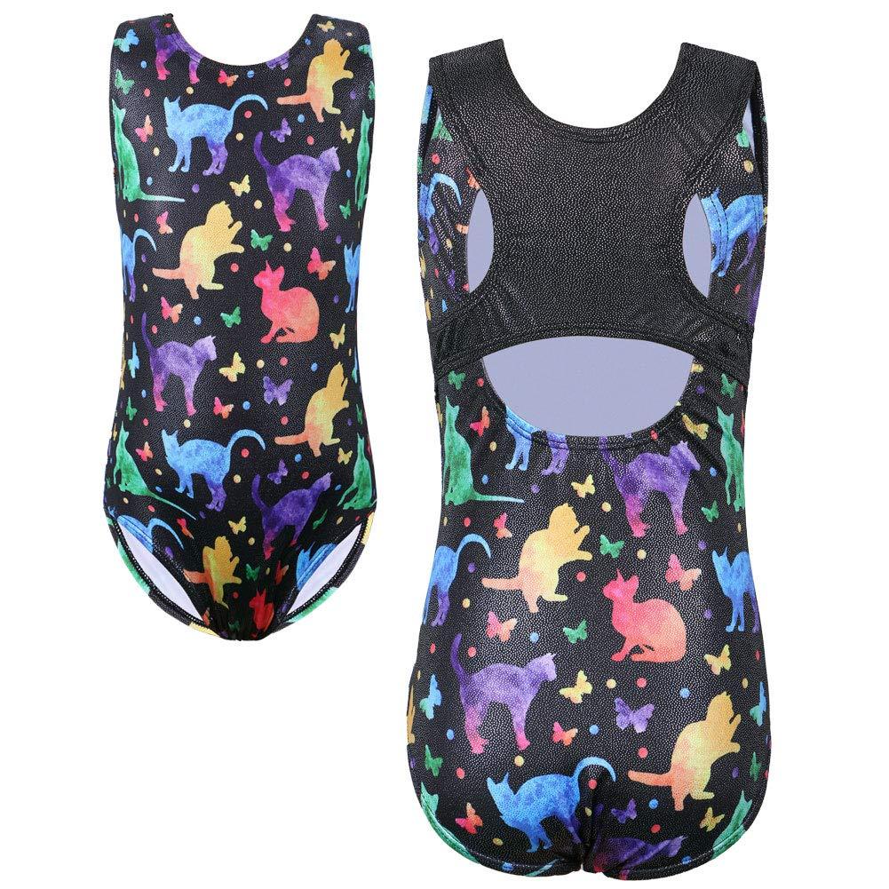TFJH E Gymnastics Leotards for Girls Sparkle Athletic Clothes Activewear One-piece 3-4T A Black Cat - BeesActive Australia