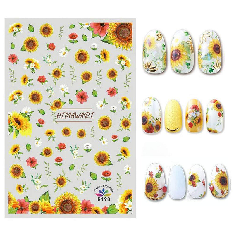 Bonnie-Sam 8 Sheets Various Flowers Nail Sticker Self Adhesive Sunflower Decals for Women Fingernail DIY Decoration Manicure Charms Tip Decor - BeesActive Australia