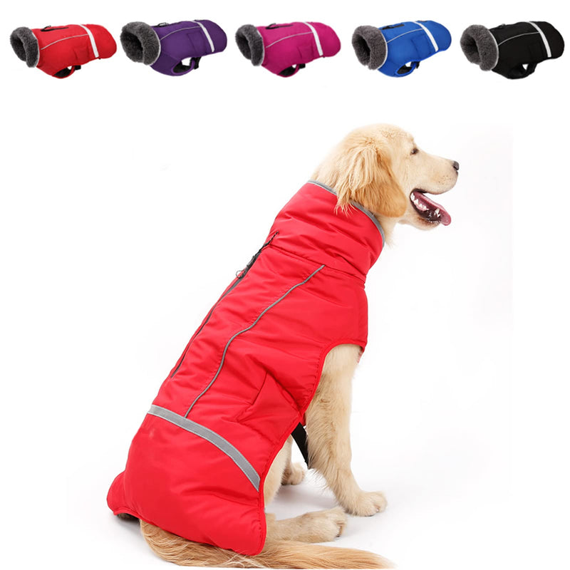 Doglay Dog Winter Coat with Thicken Furry Collar, Reflective Warm Pet Jacket Waterproof Windproof Dog Clothes for Cold Weather, Soft Puppy Vest Apparel for Small Medium Large Dogs L(Chest : 19.7-27.56" , Back :16.53") Red - BeesActive Australia
