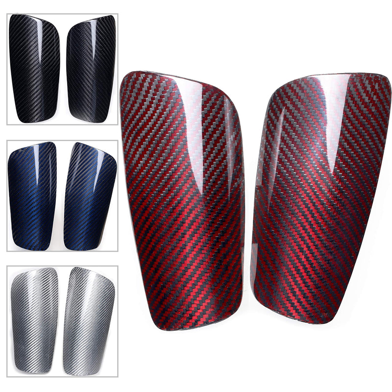 Carbon Fiber Soccer Shin Guards, with Portable Carrying Case and Sleeves, Super Strong, Ultra Light, Shock Resistance, Air Permeability, Suitable for Adult, Youth, Kid, Effective Protection Glossy Red Small - BeesActive Australia