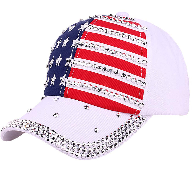 oaesc Patriotic American Flag Baseball Cap USA Bling Sparkle Hat for Men Women 4th July Summer Sun Cap White - BeesActive Australia
