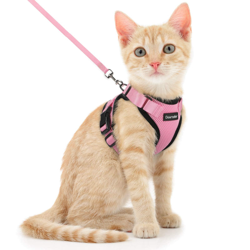 Dooradar Cat Harness and Leash Set, Escape Proof Safe Adjustable Kitten Vest Harnesses for Walking, Easy Control Soft Breathable Mesh Jacket with Reflective Strips for Cats XS Pink - BeesActive Australia