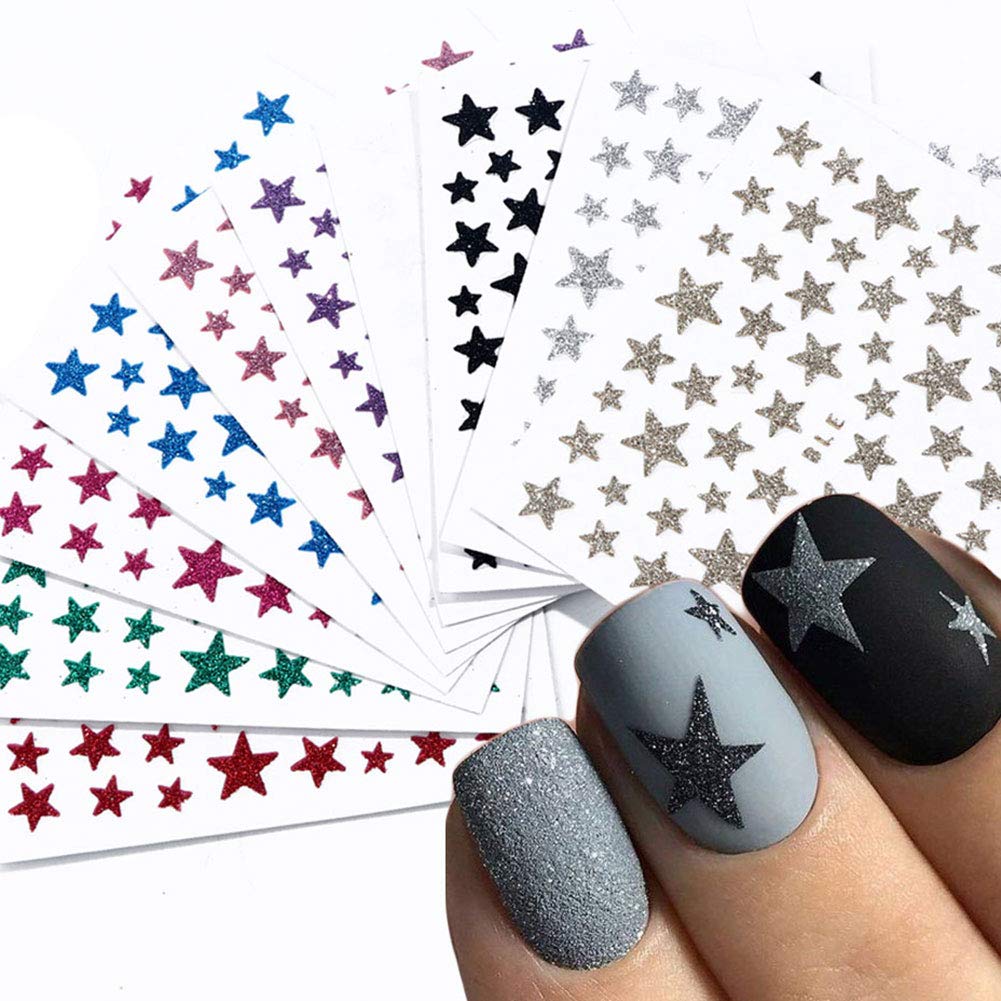 Star Nail Art Stickers Decals Nail Art Supplies 3D Self-Adhesive Nail Slider Stars Stickers Glitter Shiny Decoration Decal DIY Transfer Adhesive Colorful Nail Art Tips Manicure 10 Sheets - BeesActive Australia