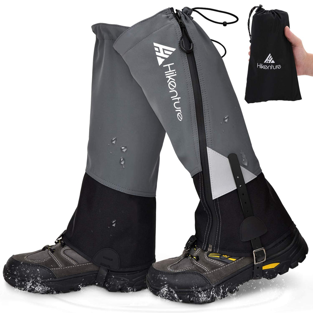 Hikenture Leg Gaiters with Waterproof Zipper, Anti-Tear Water-Resistant Hiking Gaiters, Breathable Shoe Gaiters for Men & Women, Adjustable Snow Boot Gaiters for Hiking, Hunting Black&Grey Medium - BeesActive Australia