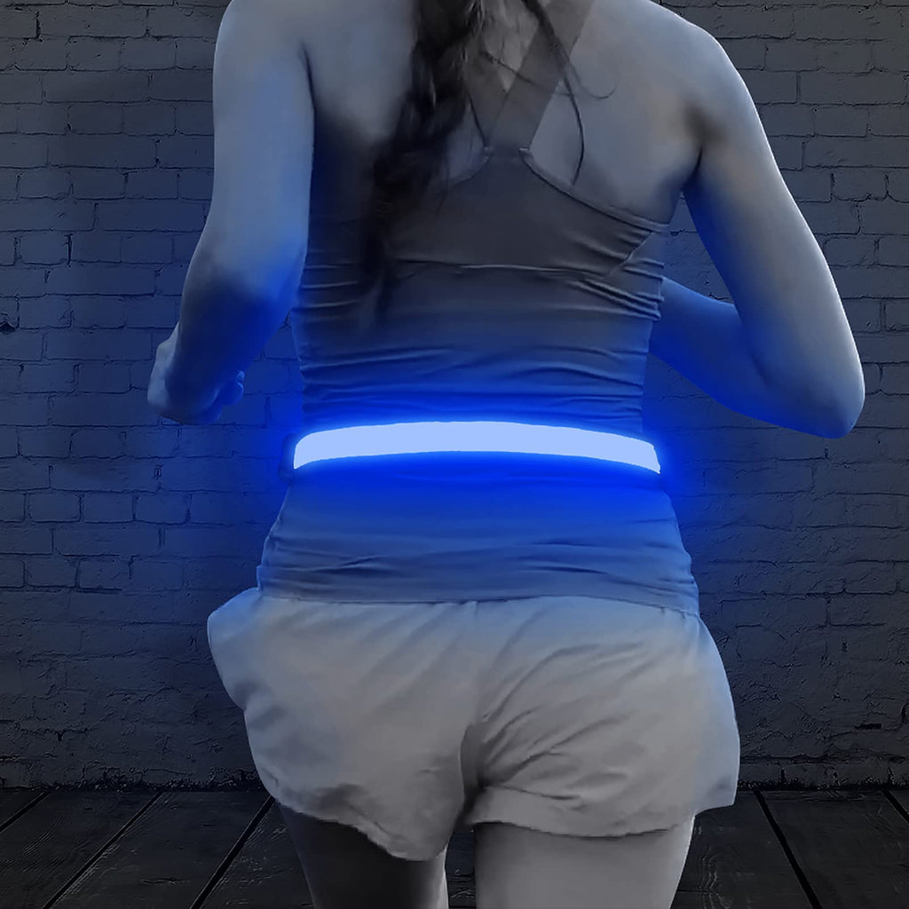 Illumifun Elastic LED Running Belt - USB Rechargeable - Glowing LED Waistband, High Visibility Waist Light, Light Up Safety Gear for Running, Cycling, Camping, Walking, etc Blue - BeesActive Australia