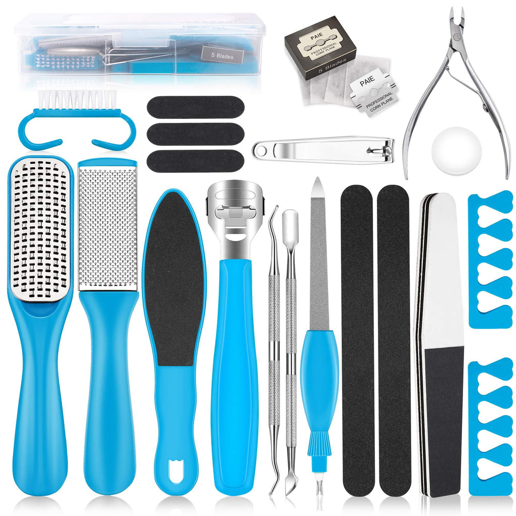 Pedicure Kit 20 in 1, Foot File Set, Stainless Steel Foot Care Kit, Callus and Dead Skin Remover Foot Rasp Peel, Pedicure Tools for Women Men Salon Home (Blue) - BeesActive Australia
