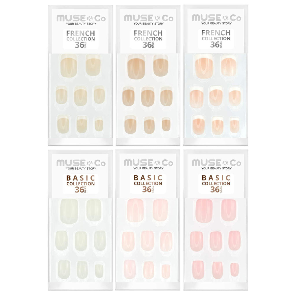 MUSE & Co Stick-On Gel 36 False Nails Medium Length Gloss Be Natural Multipack (6packs) - BeesActive Australia