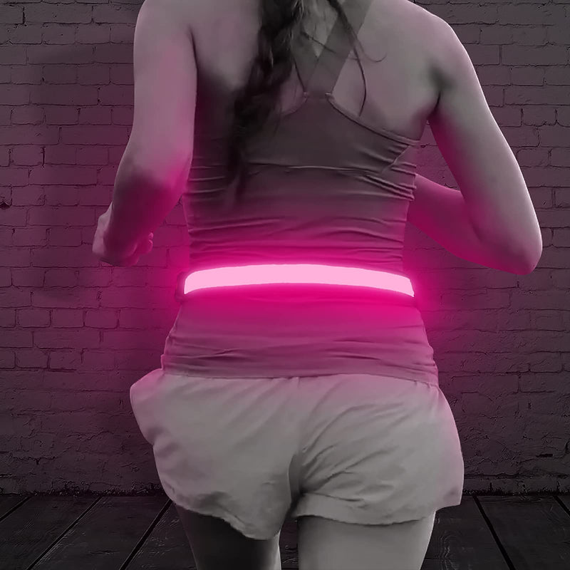 Illumifun Elastic LED Running Belt - USB Rechargeable - Glowing LED Waistband, High Visibility Waist Light, Light Up Safety Gear for Running, Cycling, Camping, Walking, etc Pink - BeesActive Australia