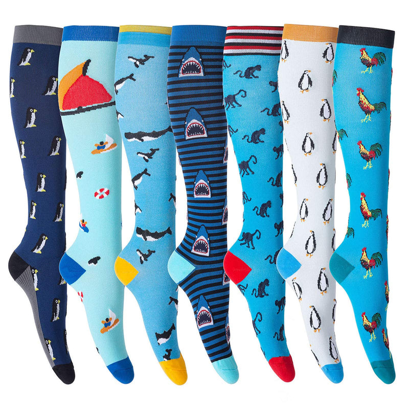 Fun Compression Socks for Women & Men Circulation, Long Stockings Support for Cycling, Hiking, Sport, Travel, Fishing, Flight Sea Large-X-Large - BeesActive Australia