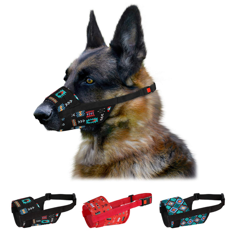 CollarDirect Dog Muzzle - Adjustable Soft Breathable Tribal Nylon Dog Mouth Guard Cover for Small, Medium and Large Dogs, Anti Chewing, Barking & Biting - 3 Tribal Patterns Pattern 2 M/L - BeesActive Australia