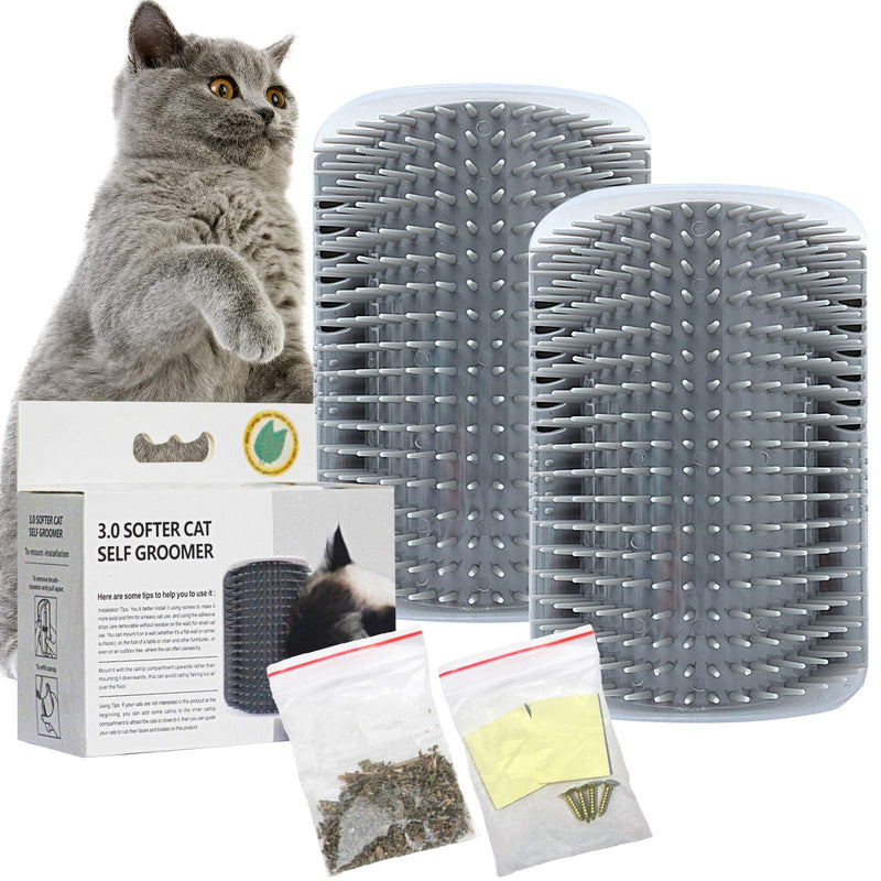 2 PACK Cat Self Groomer,Softer Cat Corner Scratcher For Wall With Catnip,Massage Comb Groomer Cat Corner Groomer,Pet Grooming Massage Kitten Brush,Cat Face Scratcher For Kitten with Long &Short Fur (Gray) Gray - BeesActive Australia