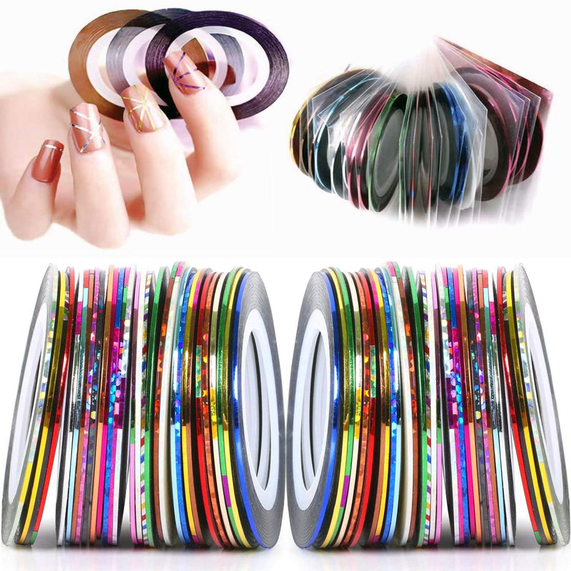 64 Rolls 32 Colors Multicolor Mixed Colors Striping Tape Line for Nail Art Decoration Supplies DIY Nail Tip Sticker - BeesActive Australia