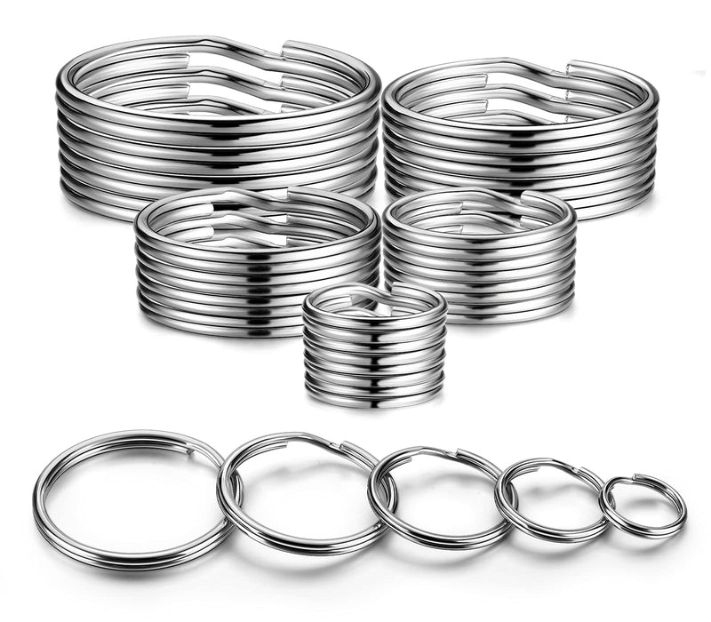 YHYZ Split Key Ring Circle Assorted, Round Keyring Durable 5 Sizes (1/2 inch, 3/4 inch,1 inch, 1.25 inch, 1.38 inch) Sliver Alloy Steel - BeesActive Australia