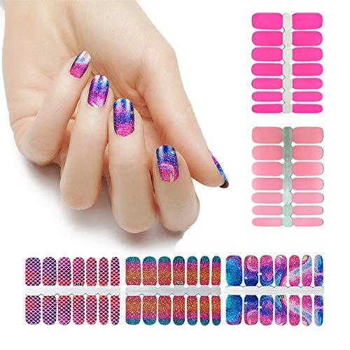 LIULI Nail Polish Strips Mermaid Design 5 Sheets 70 Tips Black Glitter Pink and Purple Adhesive Stickers for Wedding, Party, Shopping, Travelling Fingernail Decoration #2 - BeesActive Australia