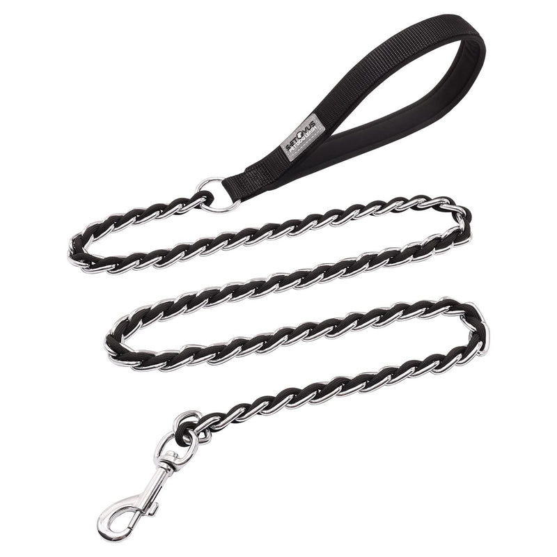 Chain Dog Leash Chew Proof Metal Leash for Medium Large Dogs, Chain Link Dog Leash Anti Chew 5.2FT / 4FT Strong Anti Bite Dog Leash Comfortable Soft Padded Handle Black, Orange, Blue 5.2FT(medium& large dogs） - BeesActive Australia