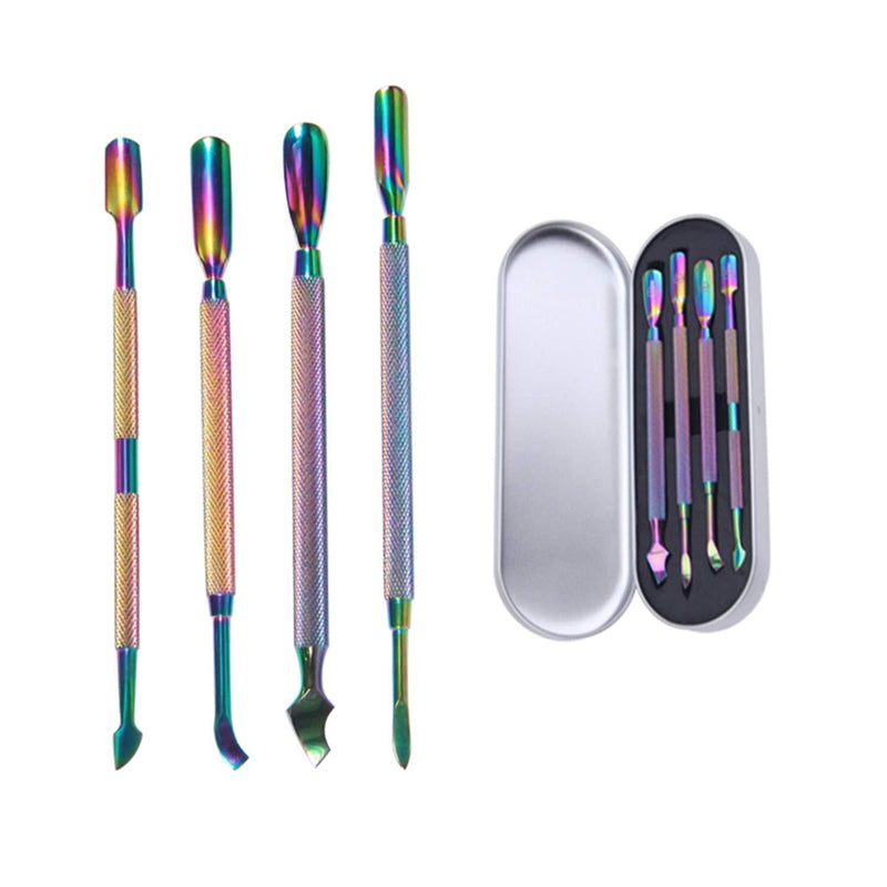 Dr.Pedi Cuticle Nipper Kit Nail Cleaner Tool Nail Cuticle Pusher Stainless Steel Double Ended Manicure Pedicure Kit in Storage Tin Box Nail Art Remover Tools 4 PCS, Color Gradient - BeesActive Australia