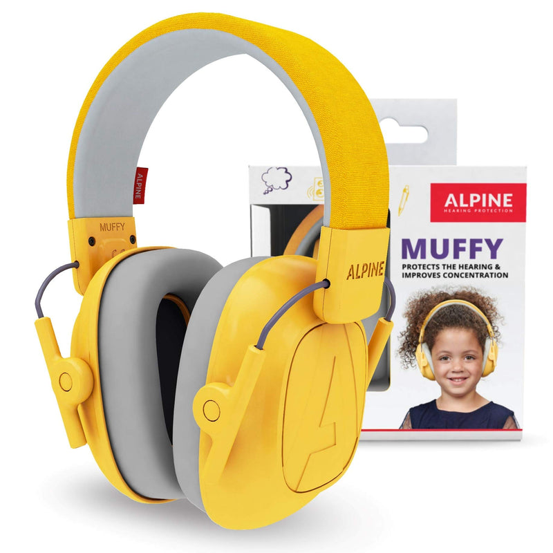 Alpine Muffy Earmuffs for Kids and Junior aged 3-16 - Adjustable Noise Reduction Headphones - Comfortable Autistic Kids Ear Protection - Yellow - BeesActive Australia