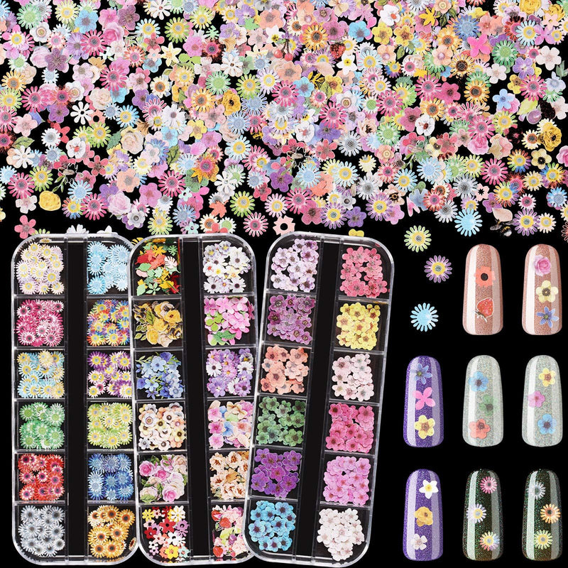 3 Boxes 36 Grids 3D Flowers for Nails 3D Nail Stickers Nail Dried Flowers Decals Nail Art Flowers Sequins for Nail Decoration DIY Crafting - BeesActive Australia